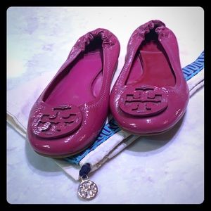 Tory Burch Raspberry Patent Leather Minnie Flats